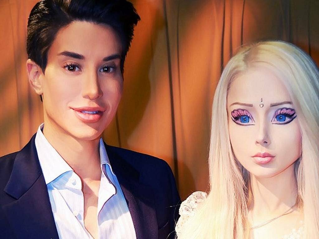 A russa Valeria Lukyanova e o americano Justin Jedlica, conhecidos como “Barbie” e “Ken” da vida real.
